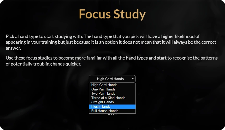 Focus study choice page for the hand ranks module