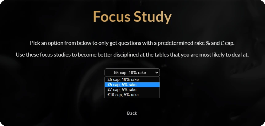 Focus study choice page for rake calculation module